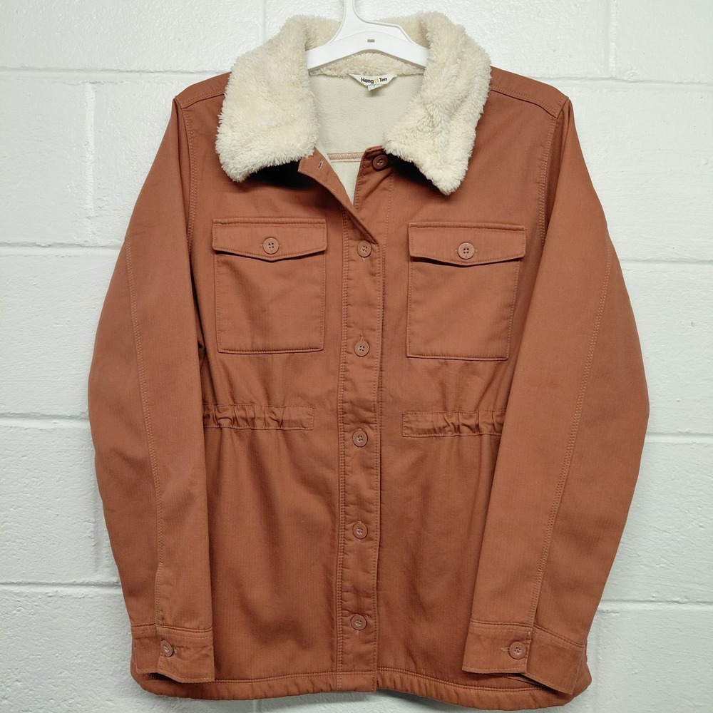Hang Ten Ladies' Womens LARGE Sherpa‎ Lined Utility Button Down Jacket
